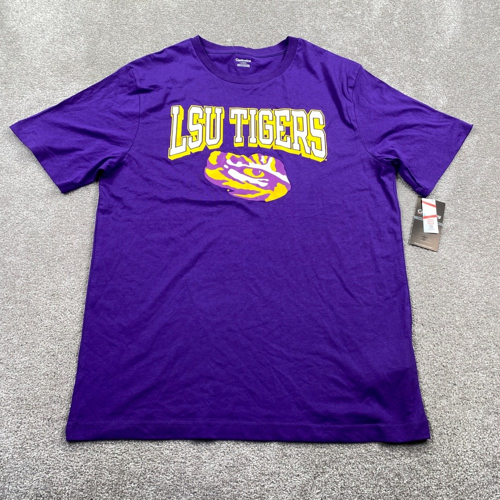 Captivating LSU Tigers T-Shirt Mens Large Purple Graphic Short Sleeve NCAA Tee